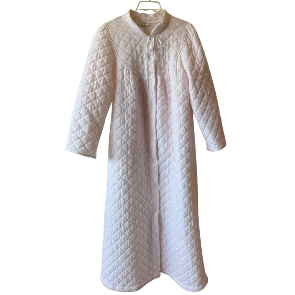 Vintage KOMAR Quilted Snap Front Robe Long Pink Large Cottagecore Grandmacore